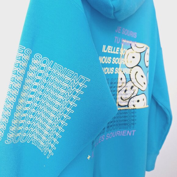 Positive Attitude Happy Smiley Print Hoodie (Blue) - Picture 3 of 8